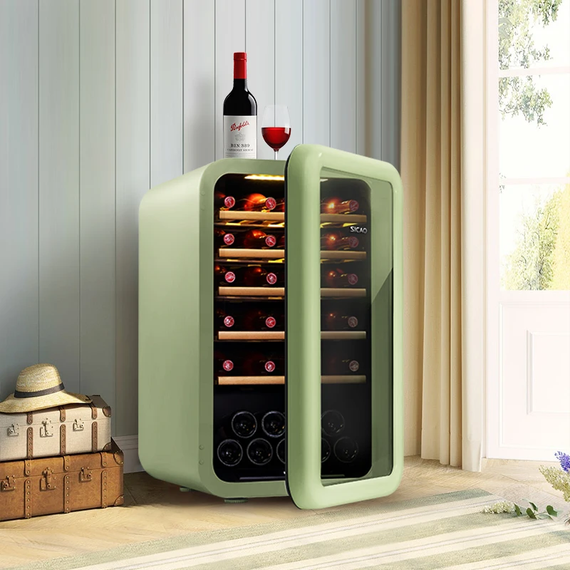 

Retro Small Cellar Mini Bar Antique Wine Display Cabinet Fridge Barrel Refrigerator Glass Door Wine Cooler Fridge