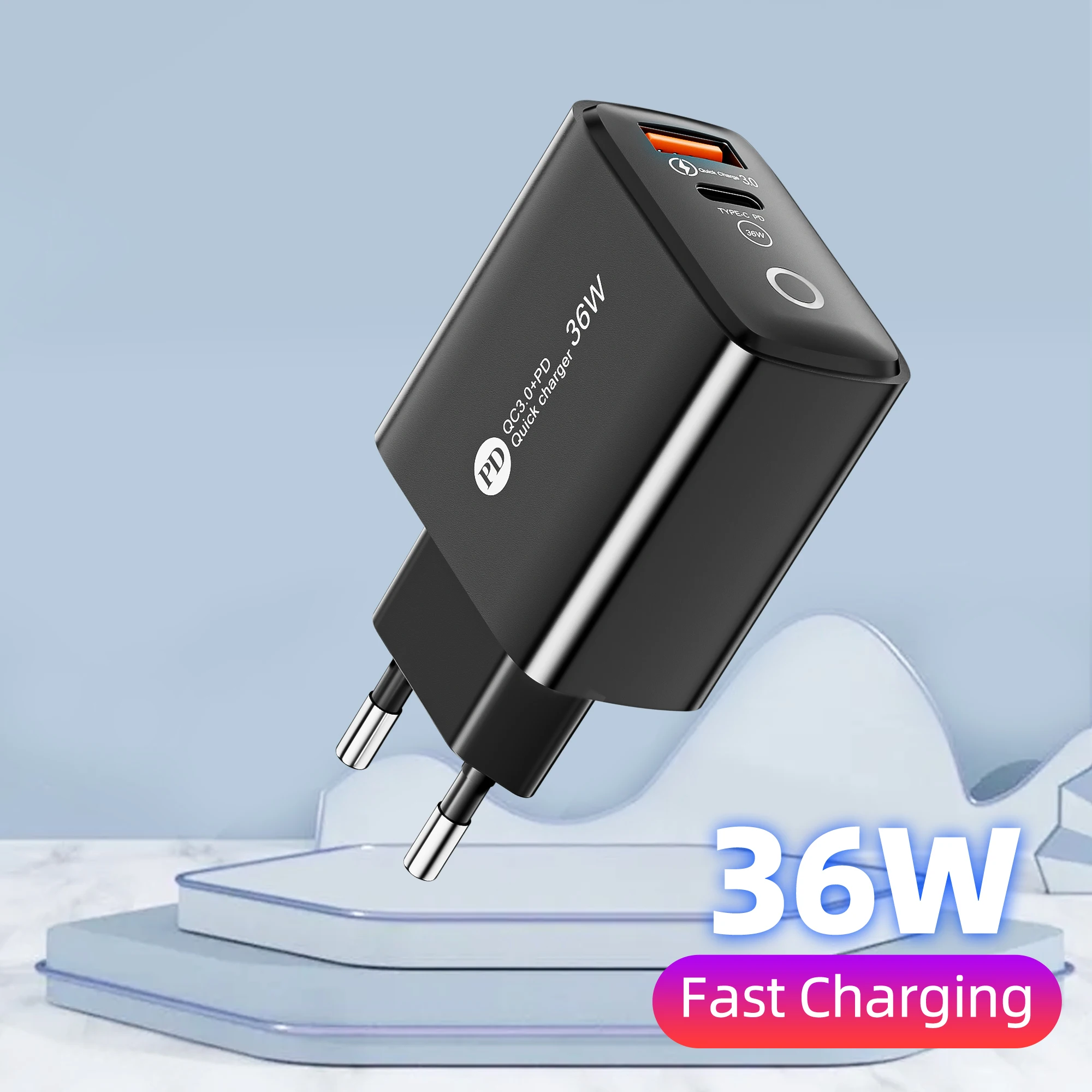 PD 36W USB Charger Fast Charging QC 3.0 Type C Mobile Phone Charger For Iphone 15 16 Pro Max Xiaomi Samsung Huawei OPPO Oneplus