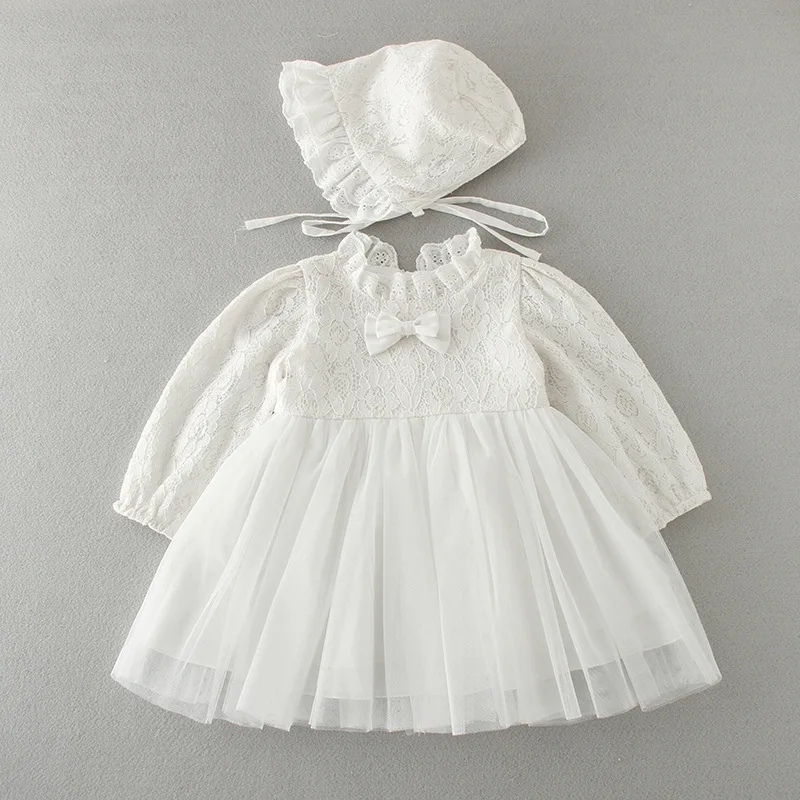 

1 Year Old Birthday Baby Girls Dress Full Sleeve White Baby Girl Clothes Baptism Christening Spring Baby Clothes RBF184008