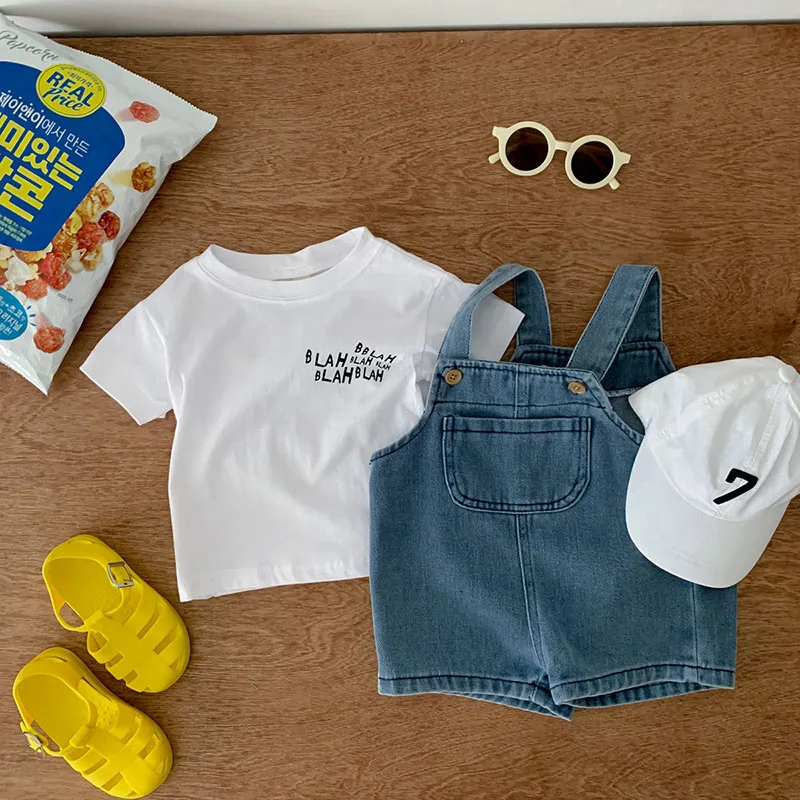 2024 Summer Baby Clothing Set Girls Clothes Infant Tee and Denim Overall Suit Toddler Boys Outfit