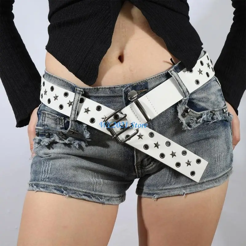 

G5GC Grommet Waist Chain Punk Star Studded Chain Buckle Cowboy Waist Belt Buckle
