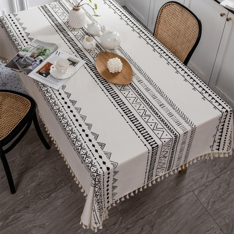 Bohemian Style Rectangular Tablecloth with Tassels Ethnic Dining Homestay Tablecloth Waterproof Oil-resistant Home Decor