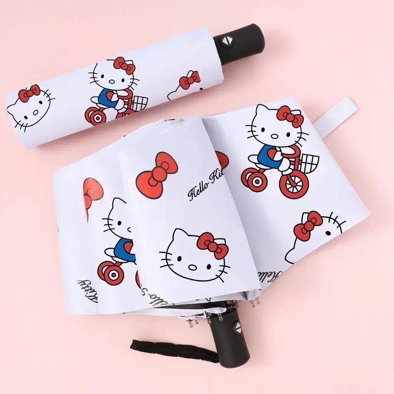 NEW Hello Kitty Kawaii Cute Sanrio Anime Cartoon Fully Automatic Umbrella for Women Rain or Shine Anti-UV Student Sunshade Gift