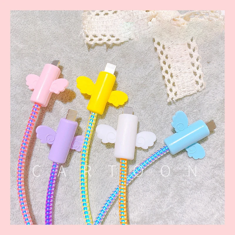Cute Angel Wings USB Charging Cable Protector Kawaii Data Line Earphone Wire Cable Winder for iphone Office Desk Organizer