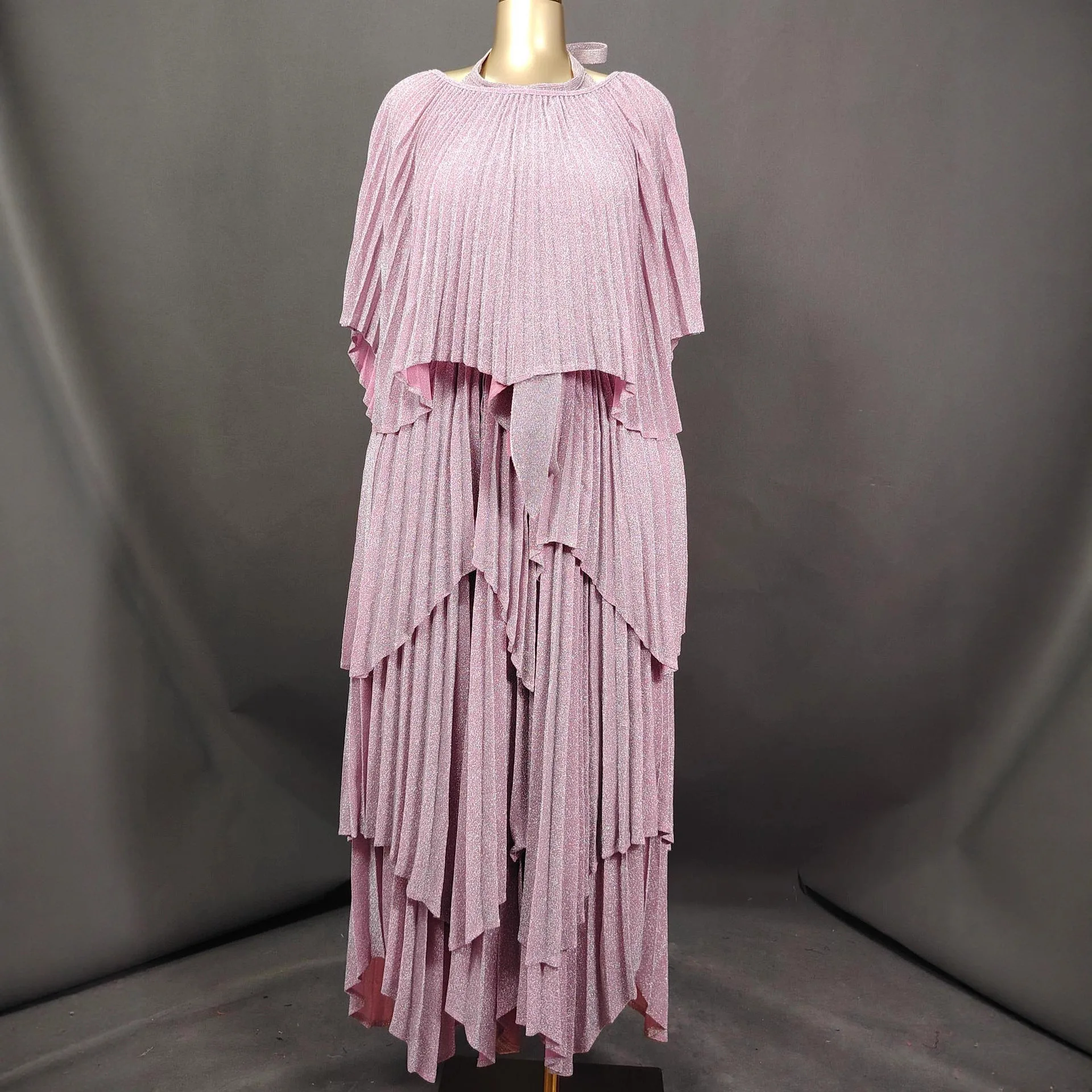Miyake плиссированный костюм больших размеров, женская мода, нерегулярная юбка с воротником-халтер и открытой спиной, свободные широкие брюки, элегантный комплект из двух предметов
