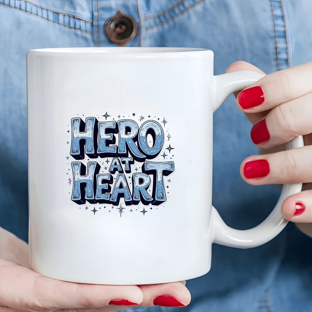

11oz Cup + Hero at Heart Inspirational Mug + Kids Cold & Hot Beverage Cup - Christmas Gift for Family & Office
