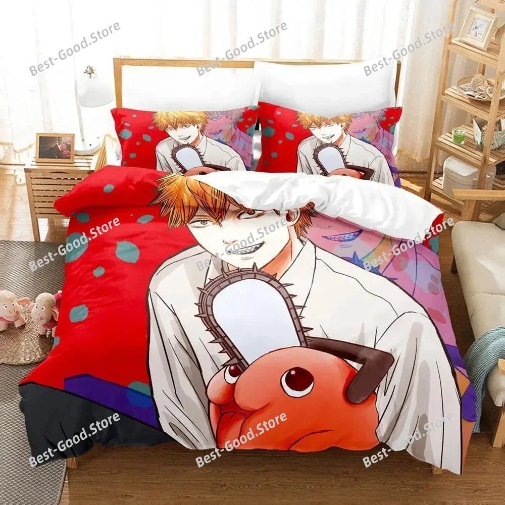Chainsaw Man Pochita Bedding Set Single Twin Full Queen King Size Bed Set Adult Kid Bedroom Duvetcover Sets Anime Bed Sheet Set