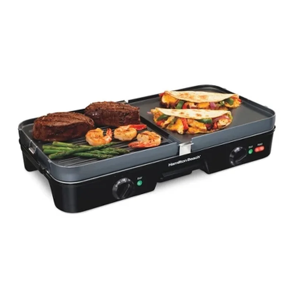3 in 1 Indoor Grill Griddle Nonstick Reversible Plates 1500W Dual Cooking Zones Easy Cleanup Perfect Family Meals