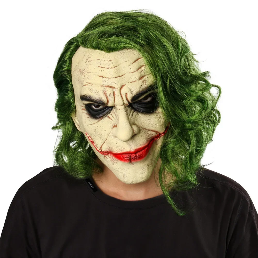 

Halloween Latex Clown Mask Bat Knight Cosplay Horror Scary Joker Masks with Green Hair Wig Party Roleplay Costume Props