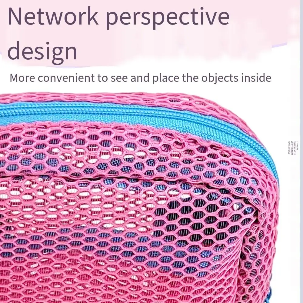 Lightweight Mesh Zipper Bags Visibility Space Saving Travel Toiletry Pockets Portable Rotary Hook Mini Makeup Pouch Women