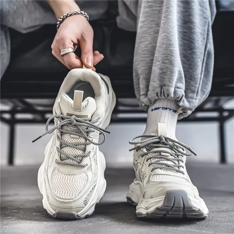 Men's Casual Sport Shoes Fall Fashion All-Match Running Antiskid Heightening Agan Dad Shoes Breathable Low Top Glue Adhesive ...