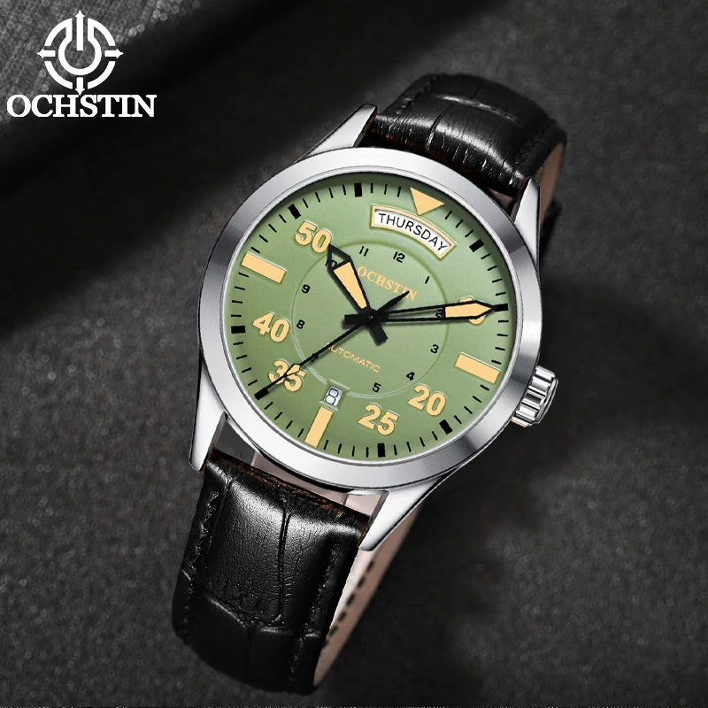 OCHSTIN Automatic Watch for Men Auto Date Week Calendar Display Luxury Casual Leather Wristwatch Mechanical Men's Watches NEW