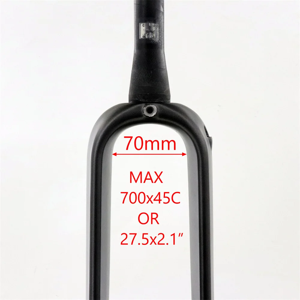 Carbon Fiber 700C*45mm Road Bike Gravel Bicycle Rigid Fork Internal Cabling Thru Axle 100x12mm Taper Tube Flat Mount Disc Brake