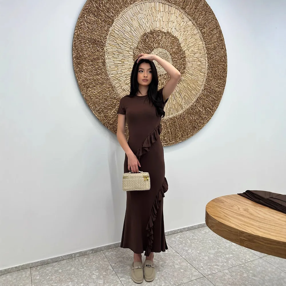 Nouveauté mode élégante manches évasées robe longue avec volants femmes Style français cour robe douce dame robes de bal