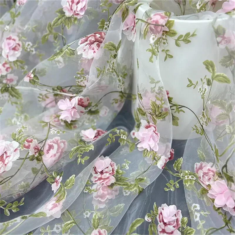 

130x90cm Floral Embroidery 3D Flower Mesh Lace Fabric Wedding Dress Fabric Sewing Craft Dress Supplies Polyester Mesh Material