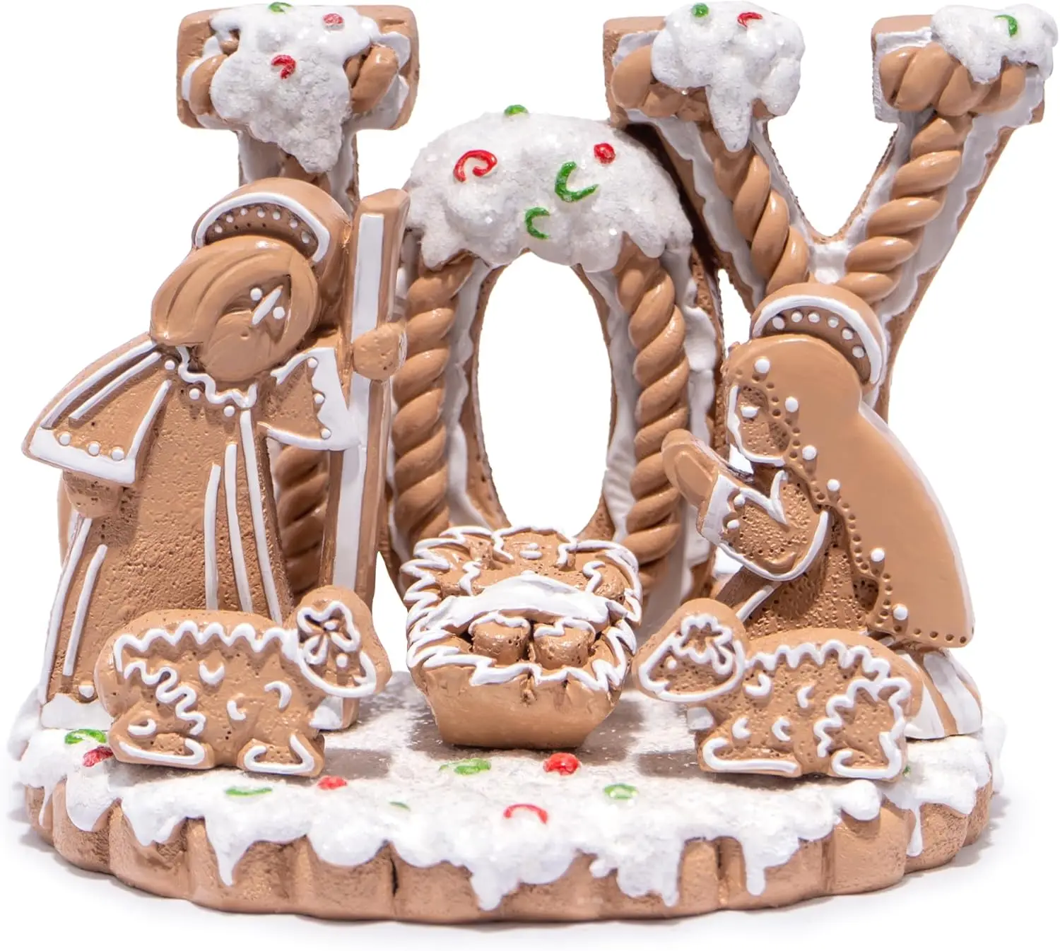 Christmas Decor Figurines for Holiday Display, Indoor Home Xmas Party Decorations, Perfect Gingerbread Nativity Gift (Color 2)