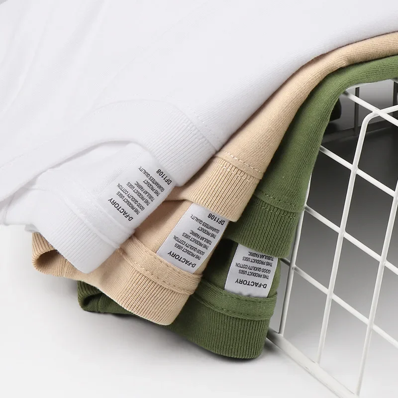 تي شيرت ثقيل الوزن من القطن الخالص بأكمام قصيرة للجنسين كاجوال بنمط أساسي فضفاض مناسب لربيع وصيف #1