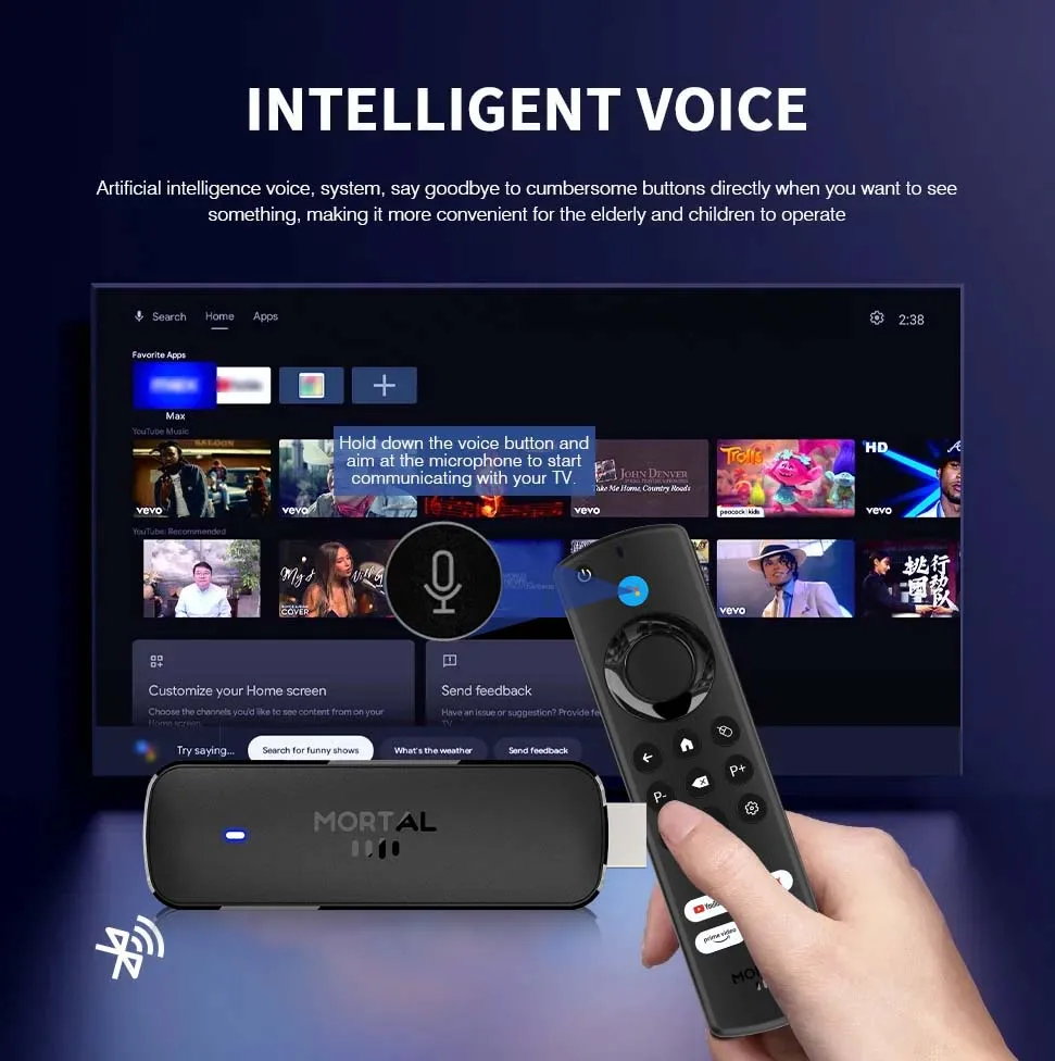 Mortal Q8 ATV TV Stick Android 14 WIFI6 4K Allwinner H313 Quad-core Cortex A53 CPU BT5.0 Comando de voz Multi-language Smart TV Box