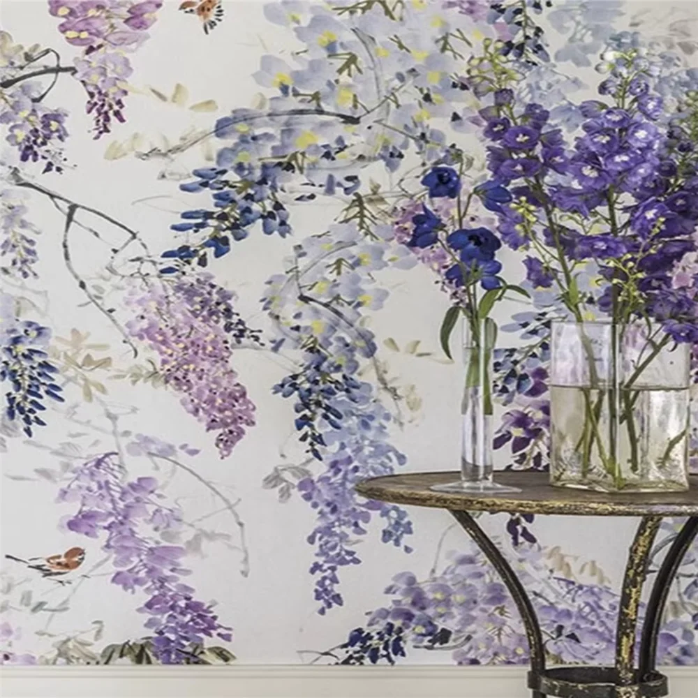 

custom Wisteria basket Purple flowers wallpaper bedroom living room dining room background 3D wall paper for wall art home decor