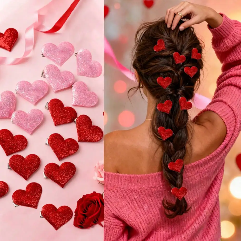 

10 Valentine's Day Love Heart Sequins Fine Glitter Hairpin Decoration Sweet Ladies Hair Accessories Accessories Gift For Girlfri