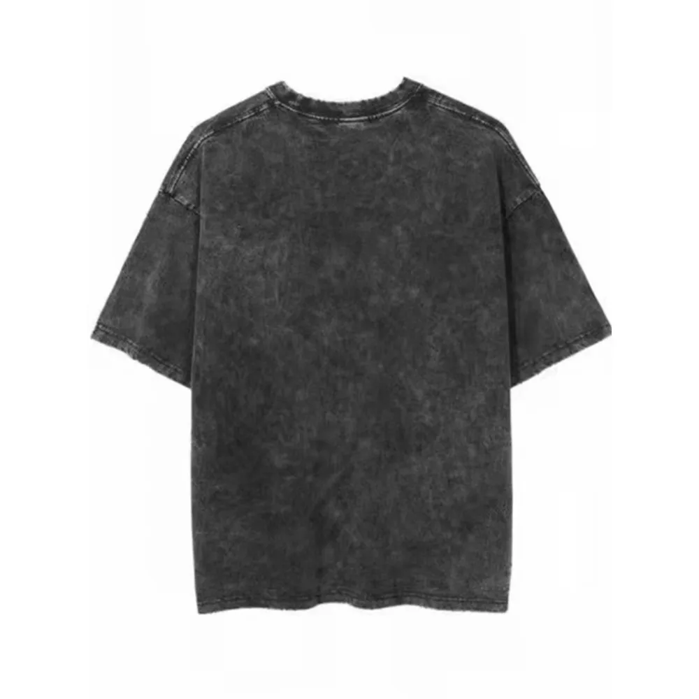 Vintage-gewaschene T-Shirts, Oversized Hip-Hop T-Shirts, Streetwear, Kurzarm, Schwarz, für Männer/Frauen, Oberteile, Baumwolle, Unisex-T-Shirts – Detail 5