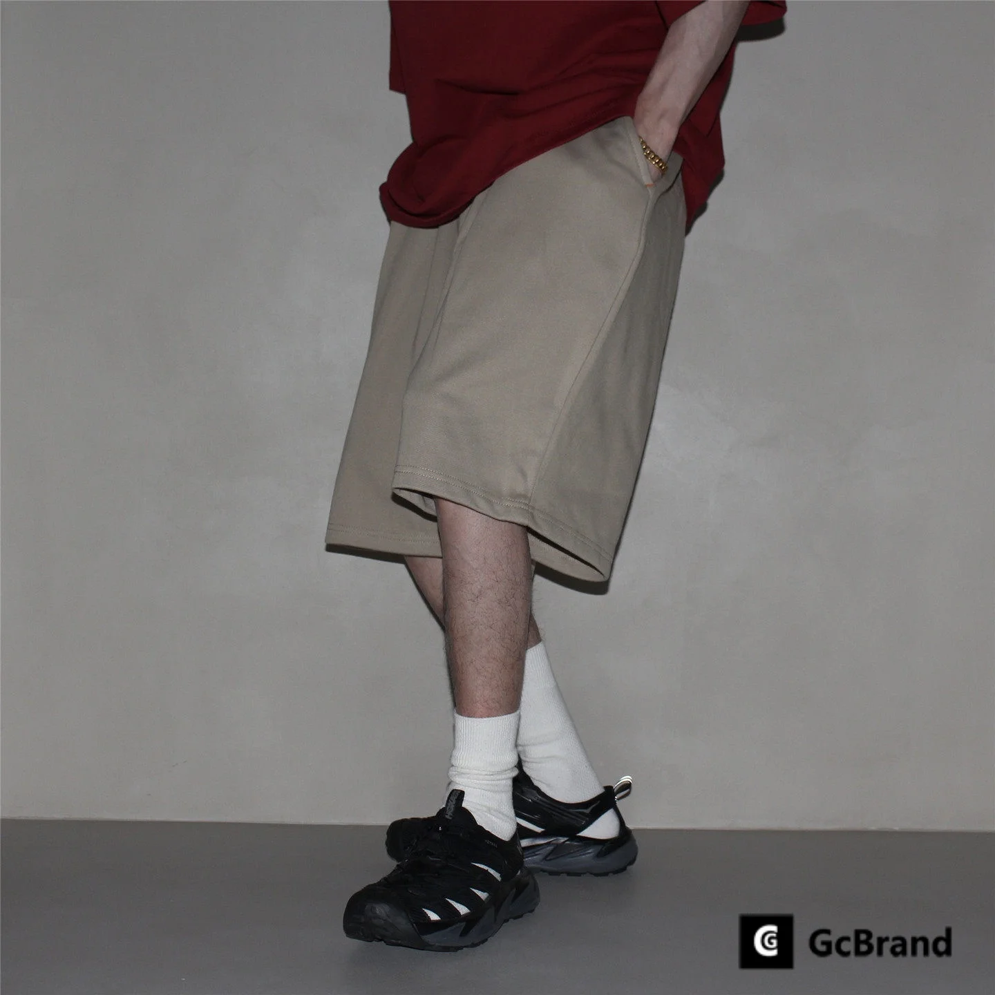 

Brand Lab American Retro Casual Loose Fit Spor orts Five-Quarter Length Sweatpants Straight Leg Elastic Waisand