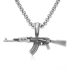 Retro Fashion AK47 Rifle Submachine Gun Pendant Necklace Men's Personalized Punk Trend Charm Jewelry