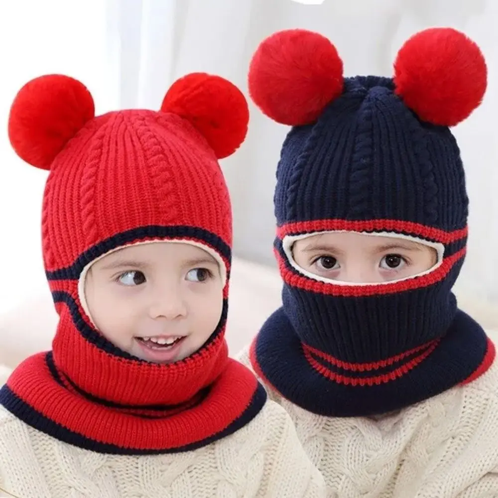 Winter Warm Baby Hats Scarf Bonnet Acrylic One-Piece Baby Hat Cute Cartoon Beanie Cap Boys Girls