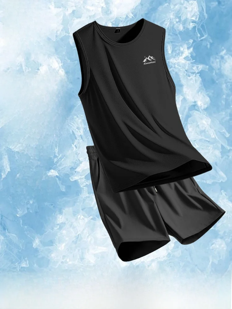 

Jeanswest Men's Qui Dry Ice Silk Fitn Running Training Suit ort Sve Vest And orts Summer Collection Two Piece Set