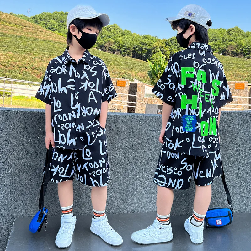 

Summer Boys Clothes Sets Letter Print T Shirt + Shorts 2 Pieces Sports Suit Teenage Clothing Baby Boys Party Costume 3-14 Years