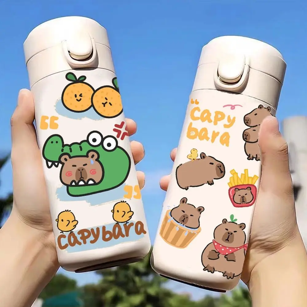 Stainless Steel Capybara Insulated Water Bottle 420ML Leakproof Students Thermal Cup Cartoon Large Capacity