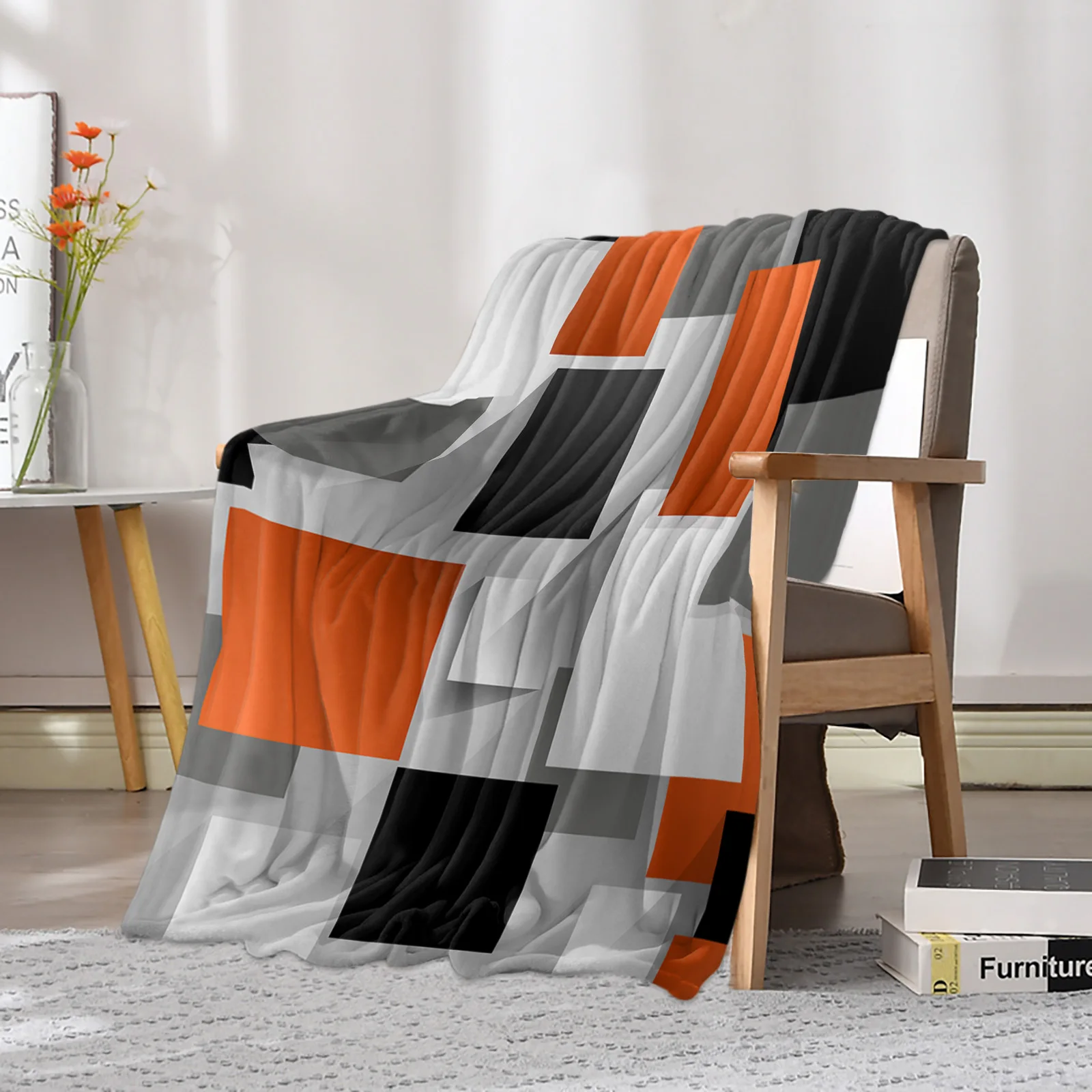 Geometric Figures Orange Abstract Printed Throw Blanket Flannel Fleece Blankets Soft Throws for Sofa Couch Bed Bedroom Bedspread