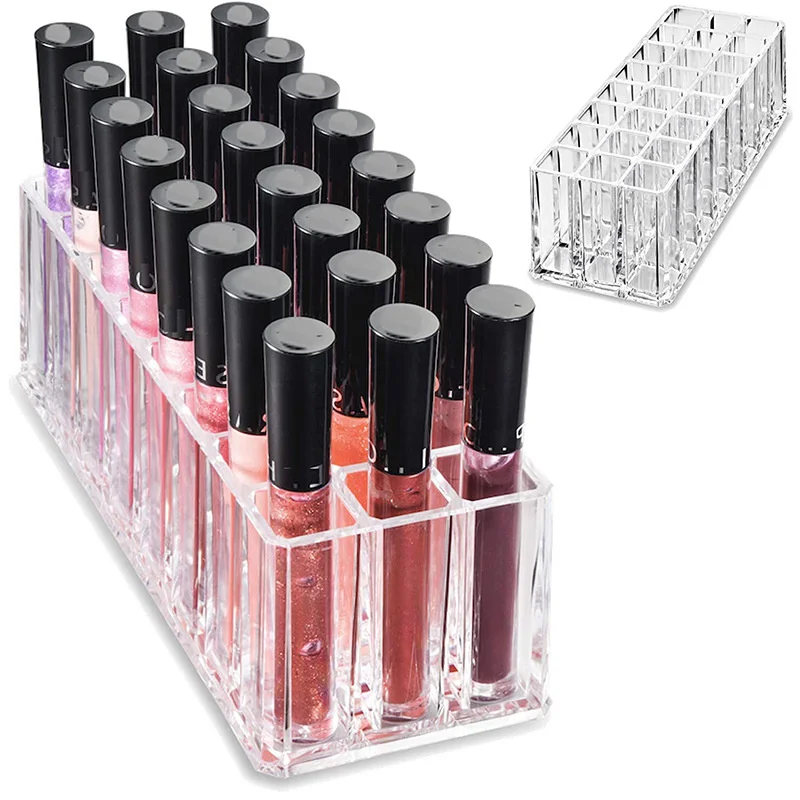 

24 Slots Lipstick Boxes Lipgloss Organizer Clear Acrylic Cosmetic Storage Box Makeup Lipgloss Display Box Makeup Brushes Storage