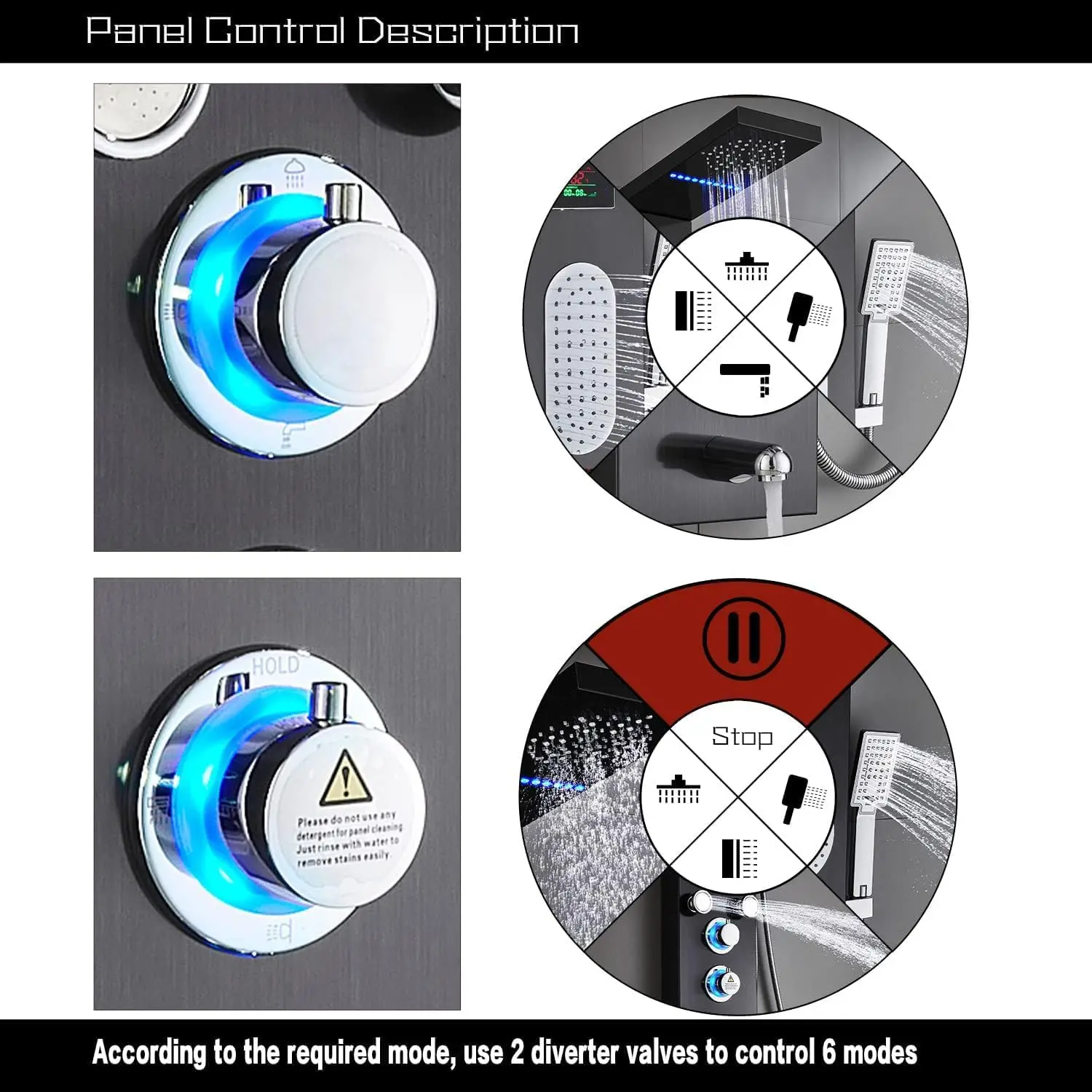 OUIO LED-Duschpaneelsystem mit Digitalanzeige, Multifunktions-Regenduschsäule mit Handbrause (Gold/Schwarz/Grau Optio