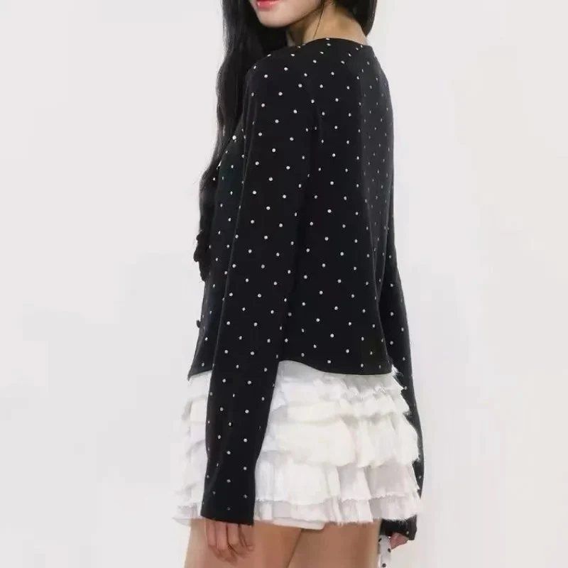 

Cropped Cardigan Women Sweet Autumn New Fashion Autumn Winter Outwear Polka Dot Vintage Elegant Sweater Female Casual