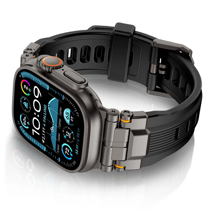 

Luxury Silicone Strap for Apple Watch Band Series 10 46mm Ultra 2 49mm Stainless Steel Bracelet for iWatch 9 8 7 6 5 SE 44mm 45