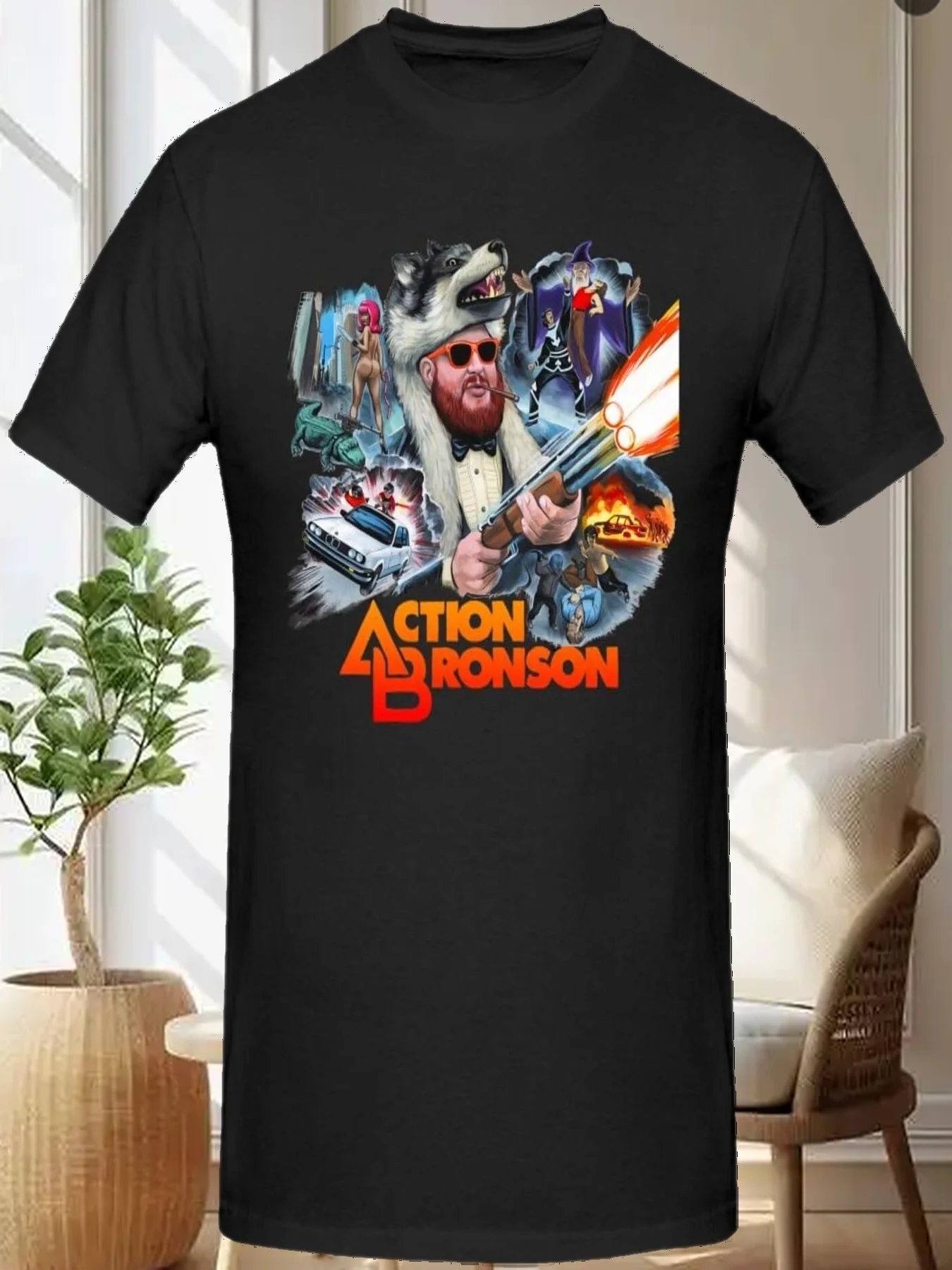 

Футболка Action Rapper Bronson Singer, мужская повседневная футболка с рисунком, хлопковая футболка с круглым вырезом и коротким рукавом, черная, средняя