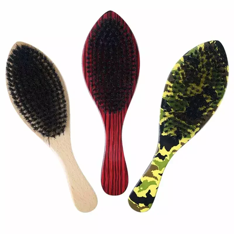 Cheap Wholesale Wooden Handle Boar Bristle Waved Beard Brush Facial Haircare Soft 360 Wave Curved Brushes for Men