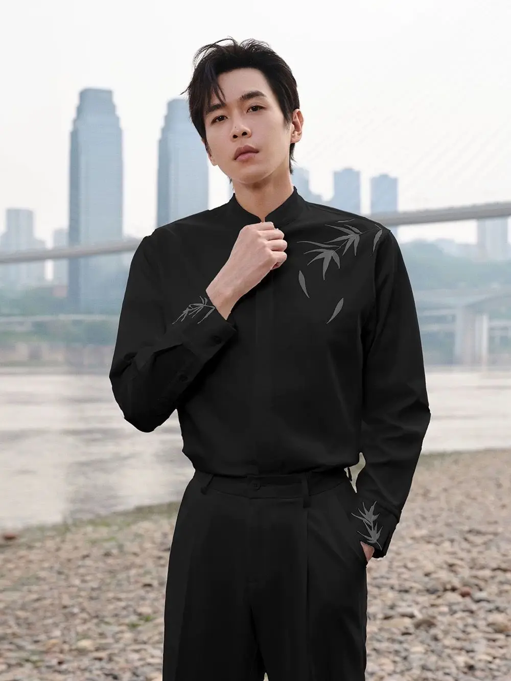 

Повседневная верхняя рубашка в китайском стиле с вышивкой в китайском стиле и воротником-стойкой, модная куртка с длинными рукавами