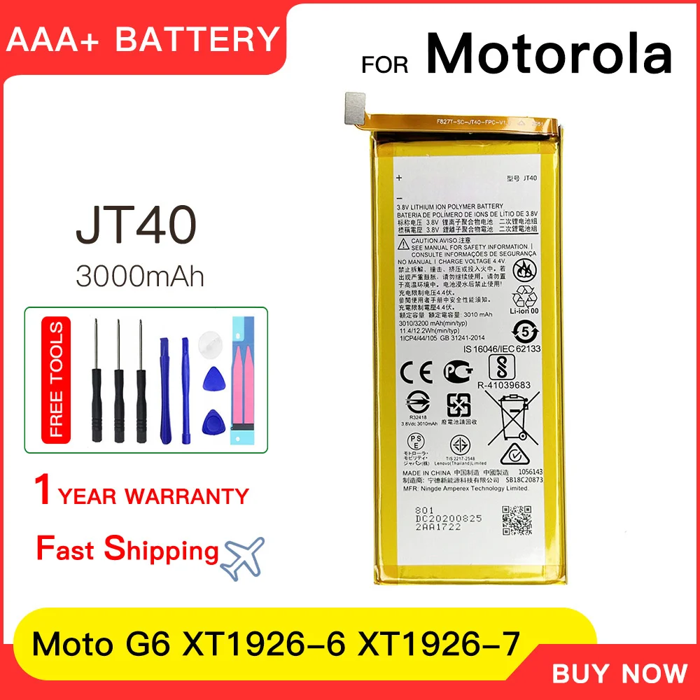 100% Genuine Battery JT40 Battery for Motorola Moto G6 Plus XT1926-6 XT1926-7 Replacement Batteries