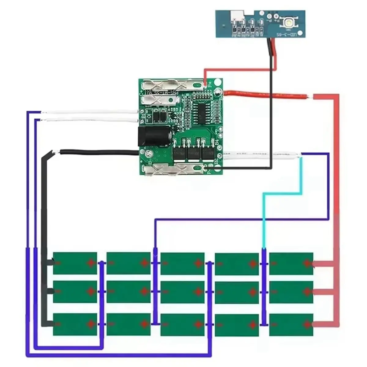 

Корпус для 3 аккумуляторов 18650 Li-Ion на 15 отверстий с платой защиты PCB для Makita, Lomvum, Zhipu, Hongsong, Jingm