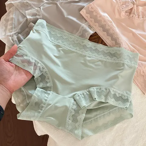 6pcs 여성 팬티 섹시한 절묘한 레이스 간단한 패션 솔리드 컬러 여름 부드러운 속옷 편안한 실크 여성 브리프