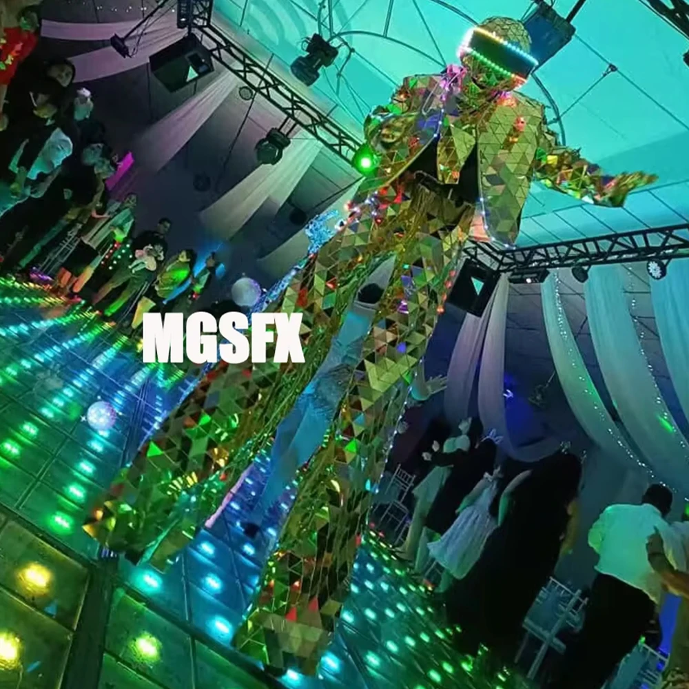 

LED Hand-sewn Mirror Costume Stilts Walker LED Robot Suit Costume for DJ Party Performance Show Dance Easter Halloween Party
