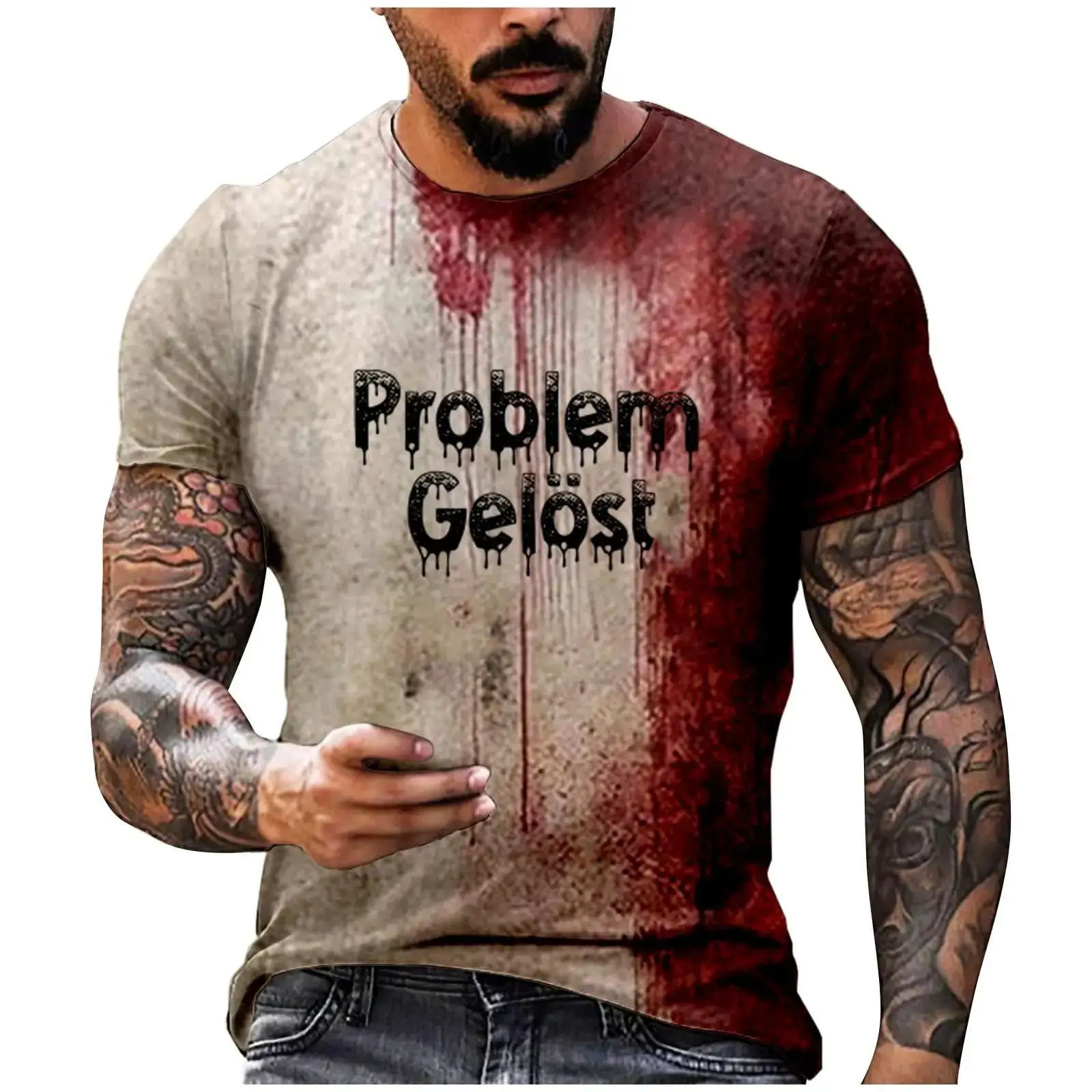 Halloween T Shirts Man Problem Solved Bloody 3D Print Tees Men's Fashion Horrible Short Sleeve Casual Summer Round Neck Tops