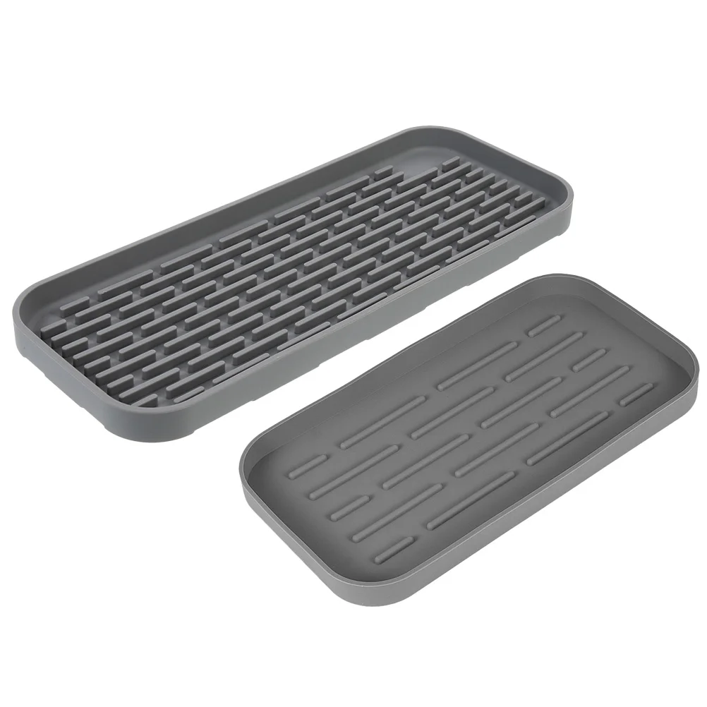 

2 Pcs Black Silicone Storage Tray Bathroom Vanity Countertop Drying Mat Kitchen Sink Soap Dish Rectangle ganizer Household