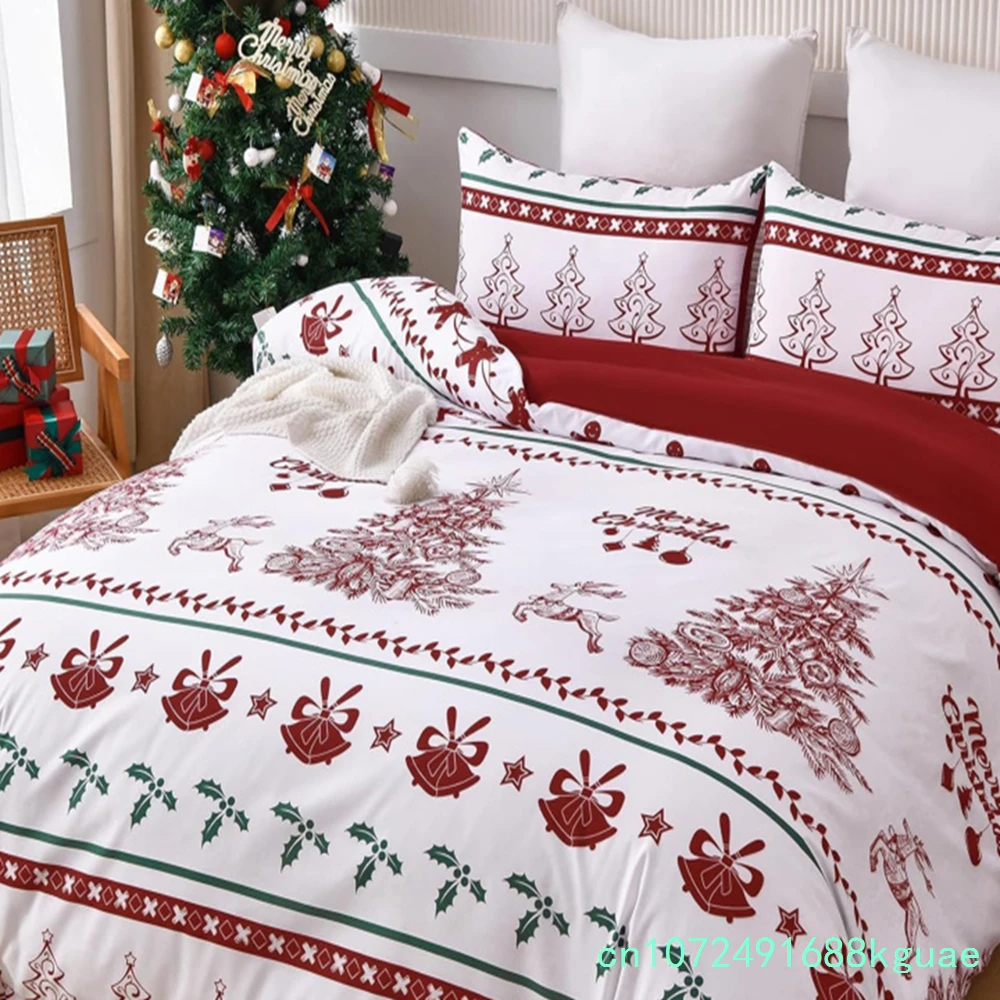 3PCS Christmas Duvet Set With Extra Large Soft ultra-fine Fiber bedding, Including 2 Pillowcases And Christmas Tree Deer Pattern 3