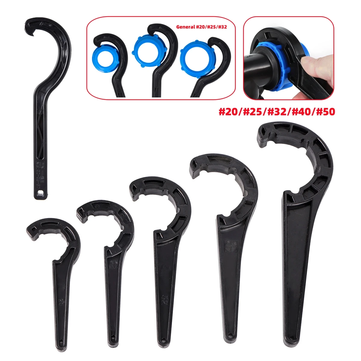 2Pcs PE Pipe Fast Connection Fitting C-type Wrench 20/25/32/40/50mm PVC Tube Valve Lock Nut Wrench Irrigation Tubing Repair Tool