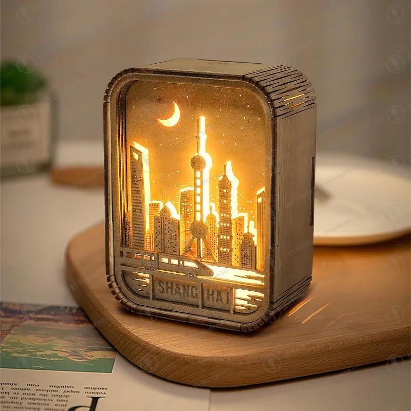 

Home Decoration Desktop Ornaments/city Style/wood Carving