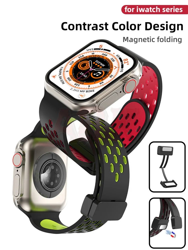 Correa para Apple watch ultra band, pulsera magnética de silicona de 49mm, 44mm, 45mm, 41mm, 40mm, 42mm, 38mm, 45mm, iWatch Series 8 se 7 6 5 3