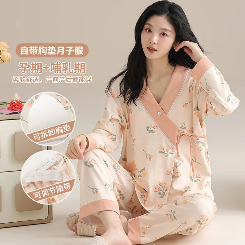 Nursing Nightgown Maternity Pajamas Pregnancy sleepwear Korean Cotton Kimono maternity wear Breastfeeding Clothes Homewear